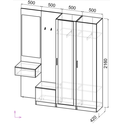 Набор мебели для прихожей "Марсель-108" МР 01-108 В2160 Ш2000 Г420 (ЛДСП Белый премиум)